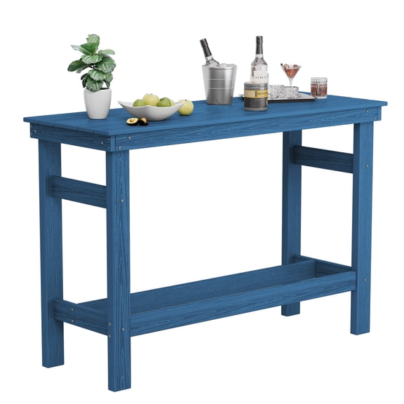 SERWALL 41" Outdoor Bar Table, HDPE All Weather Adirondack Outdoor Bar Height Table, Navy