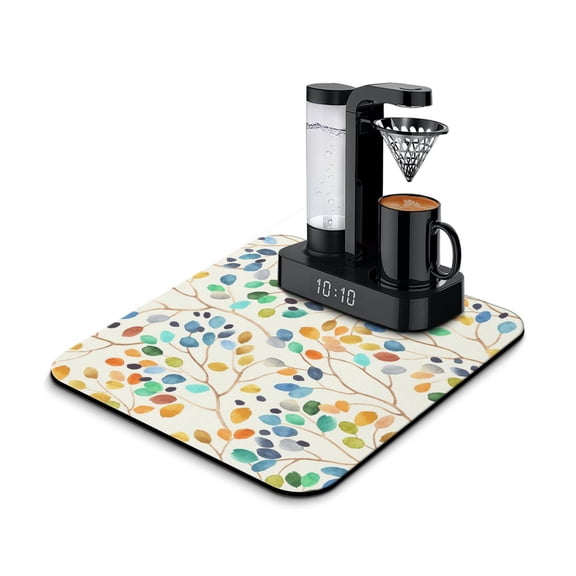 Washable Rubber Multicolored Floral Dish Drying Mats for Kitchen Counter Home Large Coffee Bar Pad Accessories and Decor for Utensils Stemware 16''x18''