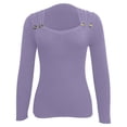 thumbnail image 7 of Fiaer Womens Sweaters Scoop Neck Buttons Slim Fit Long Sleeve Casual Trendy Solid Color Comfort Breathable Knitted Tops Purple S, 7 of 7