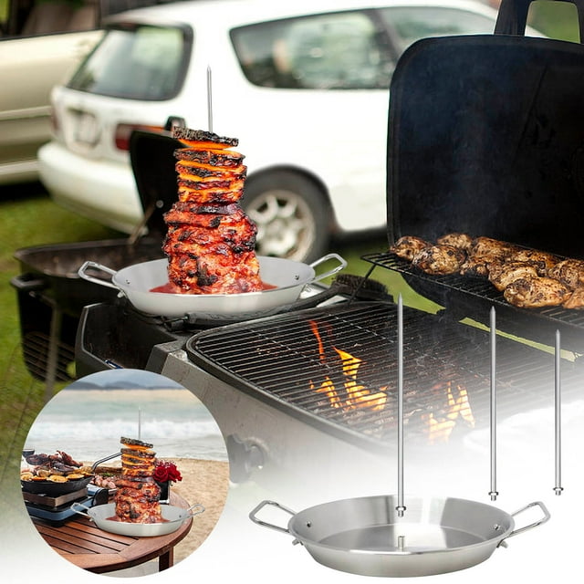 Pinchos de acero inoxidable para brochetas, brochetas brasileñas para kebab, shawarma, kebabs y accesorios para barbacoa con 3 pinchos extraíbles, antigoteo.