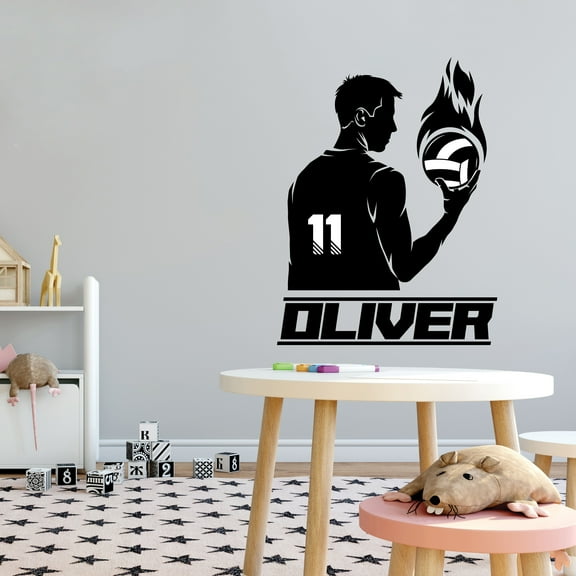 Sports Personalized Wall Decals for Boys Bedroom - Volleyball On Fire Player DIY & Creativity Custom Name Wall Sticker - Size: 16 In x 20 In