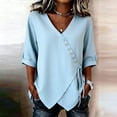 thumbnail image 2 of Tops for Women 3/4 Sleeve V Neck Women Fashionable Casual Solid Color Imitation Linen Blouse, 2 of 5