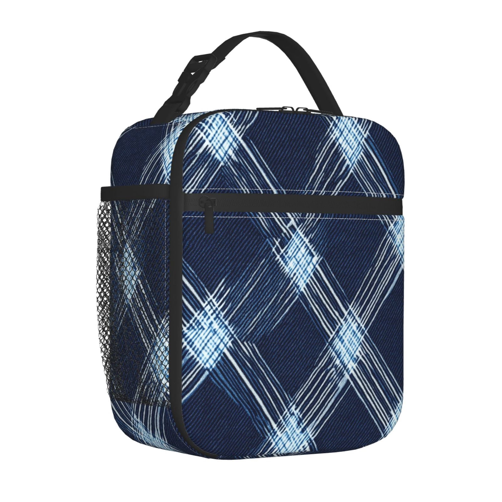 Lunch Bag For Women Men Insulated Portable Lunch Box Bento Box Office Picnic Travel Cooler Bag Argyle Plaid Deepskyblue_4