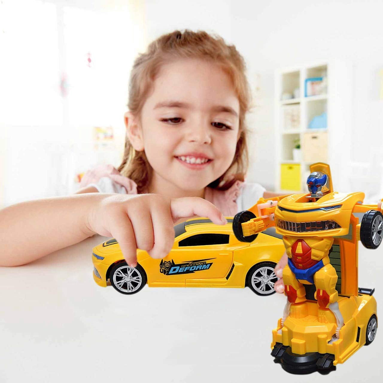 WonderPlay Battery Bumble Bee Transformer Style Car With Lights & Sounds - Yellow