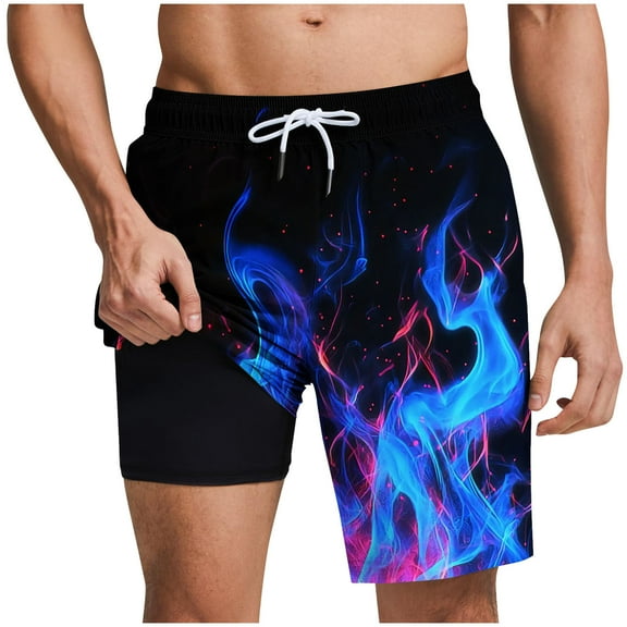 LIBRCLO Mens Swim Trunks with Liner 2 in 1 Quick Dry Bathing Suits Flame Tree Print Lightweight Breathable Board Shorts Summer Beach Shorts Blue XL