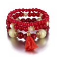 thumbnail image 4 of 5 juegos de cuentas bohemias a mano, pulsera multicapa con flecos, pulseras elásticas, joyería para mujer Feliz Sencillez, 4 of 5