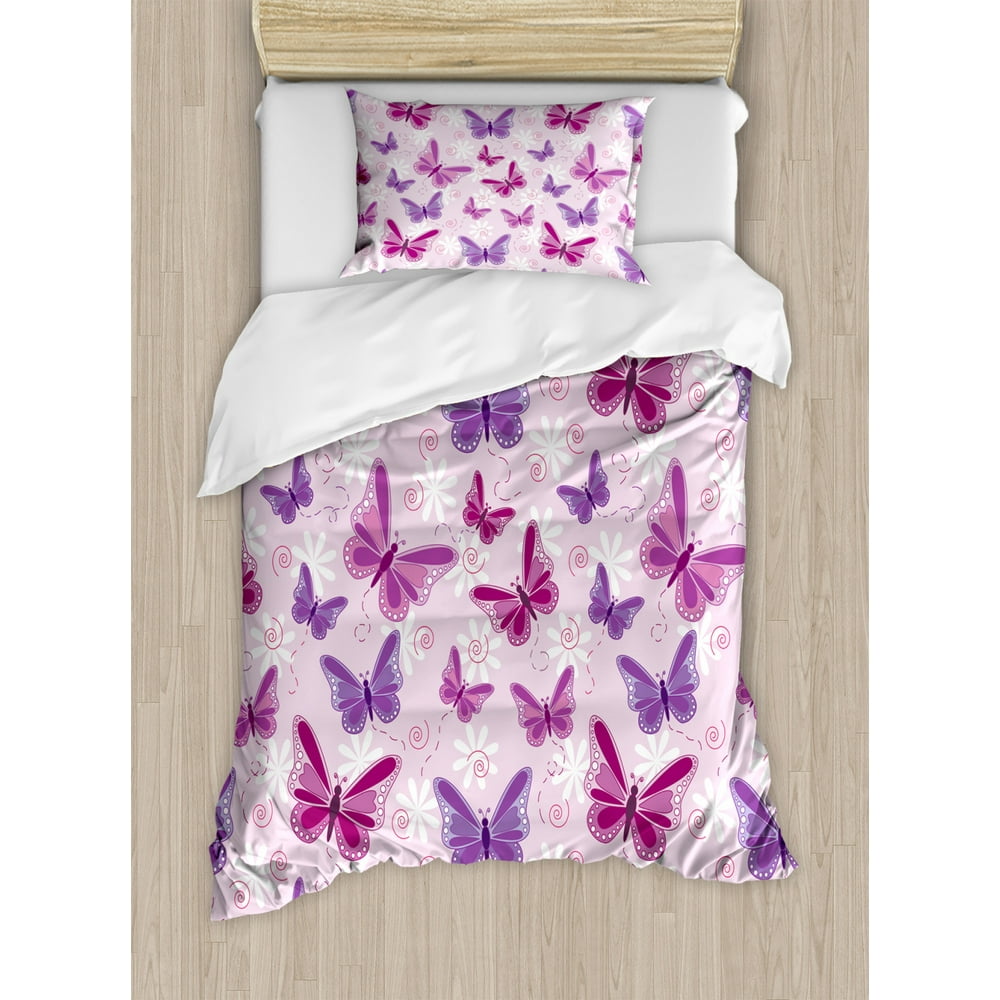Butterfly Duvet Cover Set, Various Flying Butterflies with Fairy Colors