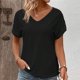 thumbnail image 2 of Blusas de Encaje de Manga Corta con Capucha de Cuello en V, 95% Poliéster 5% Spandex Camiseta de Manga Corta con Capucha, 2 of 6