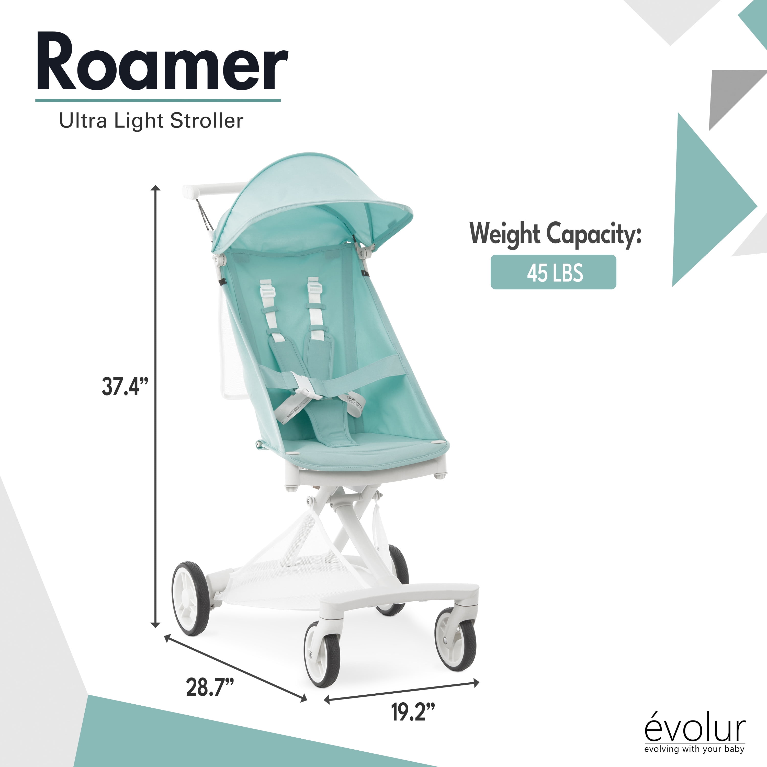Evolur Roamer Ultra Light Stroller, White Blue