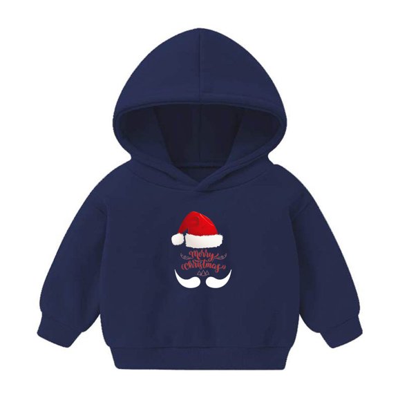 Penkiiy Toddler Baby Hoodie Christmas Print Pullover Hooded Sweatshirt Kids Boy Girl Padded Sports Long Sleeve Tops Fall Winter Outfit Navy for 3 Years