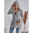 thumbnail image 4 of Women'S Wavy Textured Hooded Jacket Solid Color Patchwork Casual Loose Fit Zip-Up Gray L, 4 of 8