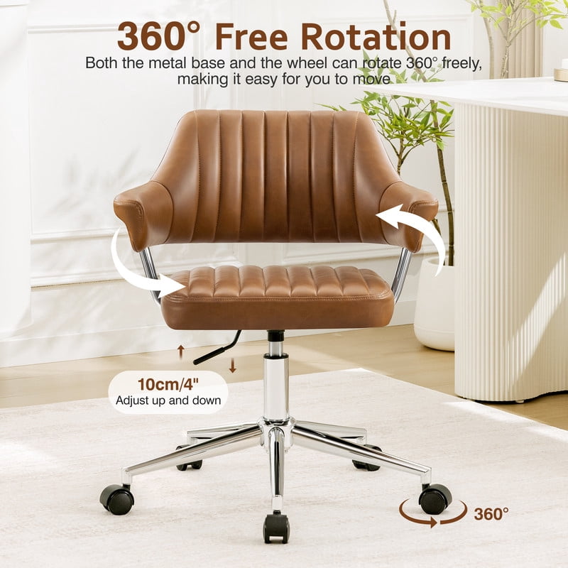 ATHOPE Home Office Desk Chair Set of 2, Modern Office Chair with Wheels, Small Comfy Desk Chair with Arms, Low Back Computer Chair, Swivel Flffy Vanity Chair, Rusty Red