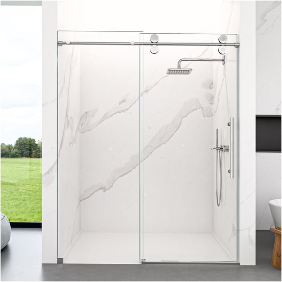 JERFIT 76" Frameless Bypass Sliding Shower Door, 8mm Clear Tempered Glass with Chrome Finish, 44-48" Width, Modern Easy-Clean Bathroom Enclosure
