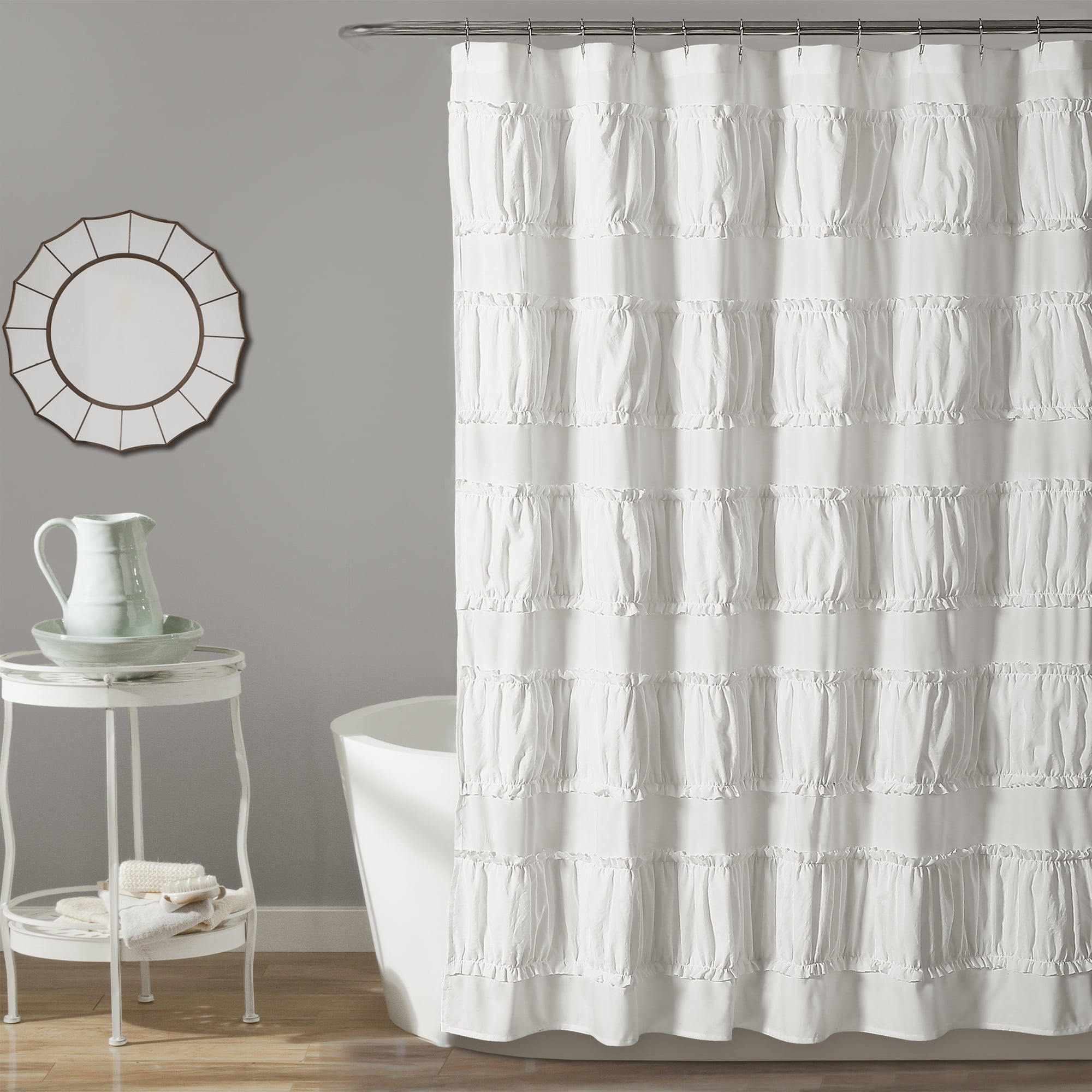 Lush Decor Nova Ruffle Textured Polyester Shower Curtain, 72x72, White, Single
