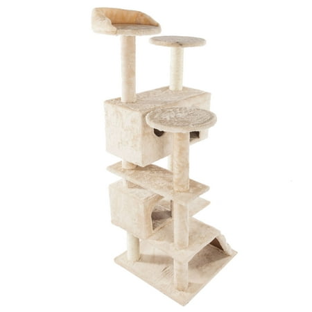2019 Newest Cat Tree, 52'' Luxury Pet Activity Condo Tower with Scratching Posts, Slope, High-Class Sisal Rope, Cat Climb Tower for Ragdoll, Oriental Cat, American Curl, Bengal Cat, Beige,