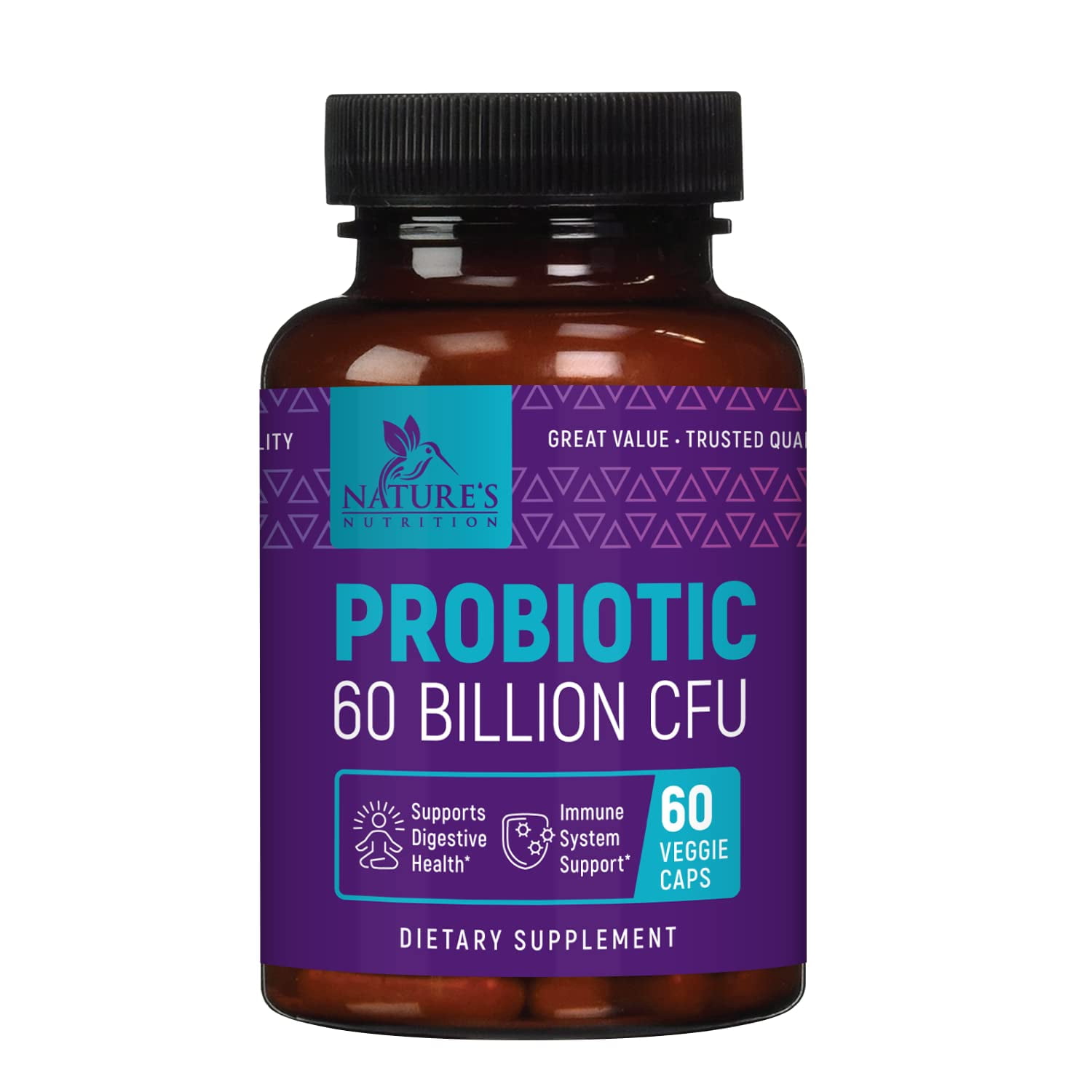 Nature's Nutrition Probiotic 60 Billion CFU - Probiotic Capsules for Women & Men with L Acidophilus and Targeted Release - 60 Capsules