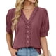 thumbnail image 2 of Eres Más Que una Camisa de Puntuación de Prueba Boho Top Manga Corta Cuello Redondo Blusa Suelta, Detalle de Encaje Color Sólido Desgaste de Verano Casual, Mezcla de Poliéster Spandex, 2 of 9