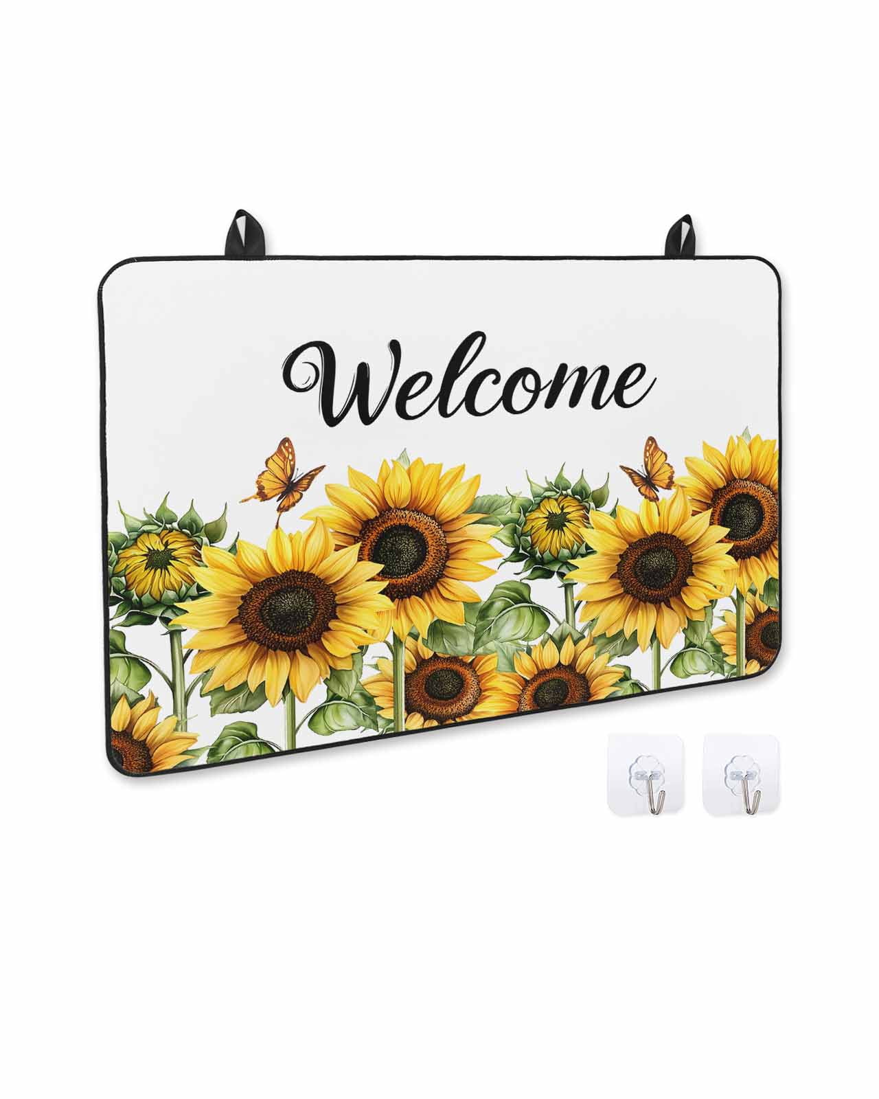 nqOlkjepod Large Induction Cooktop Protector Mat 36"x21", Sunflower Stove Top Covers for Electric Stove, Summer Botanical Floral Welcome Decorative Stove Burner Cover Mats, Glass Top Stove Cover