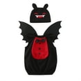 thumbnail image 3 of Red and Black Bat Baby Romper Winged Jumpsuit with Hood for Infant Toddler Halloween Dress Up, 3-4 Years, 3 of 8