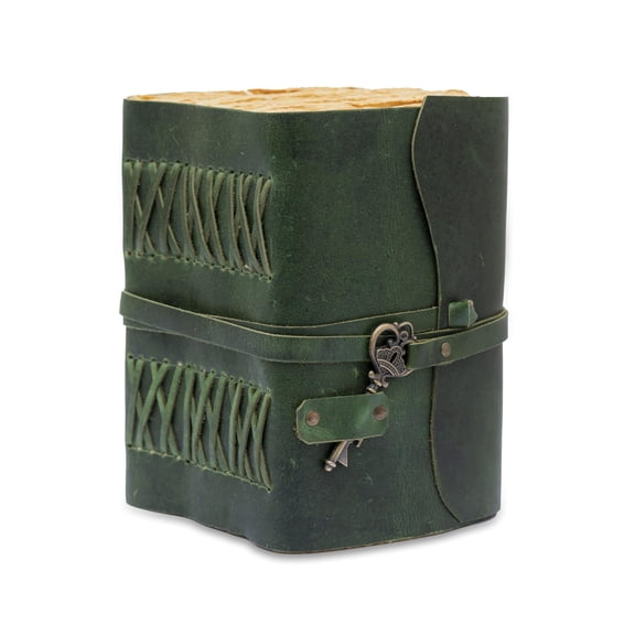 TUZECH 600 Page 8x6 Genuine Leather Bound Handmade Vintage Journal Notebook For Men & Women- Book Of Shadow Writing Notebook- Best Travel Journal Diary (Green, Key)