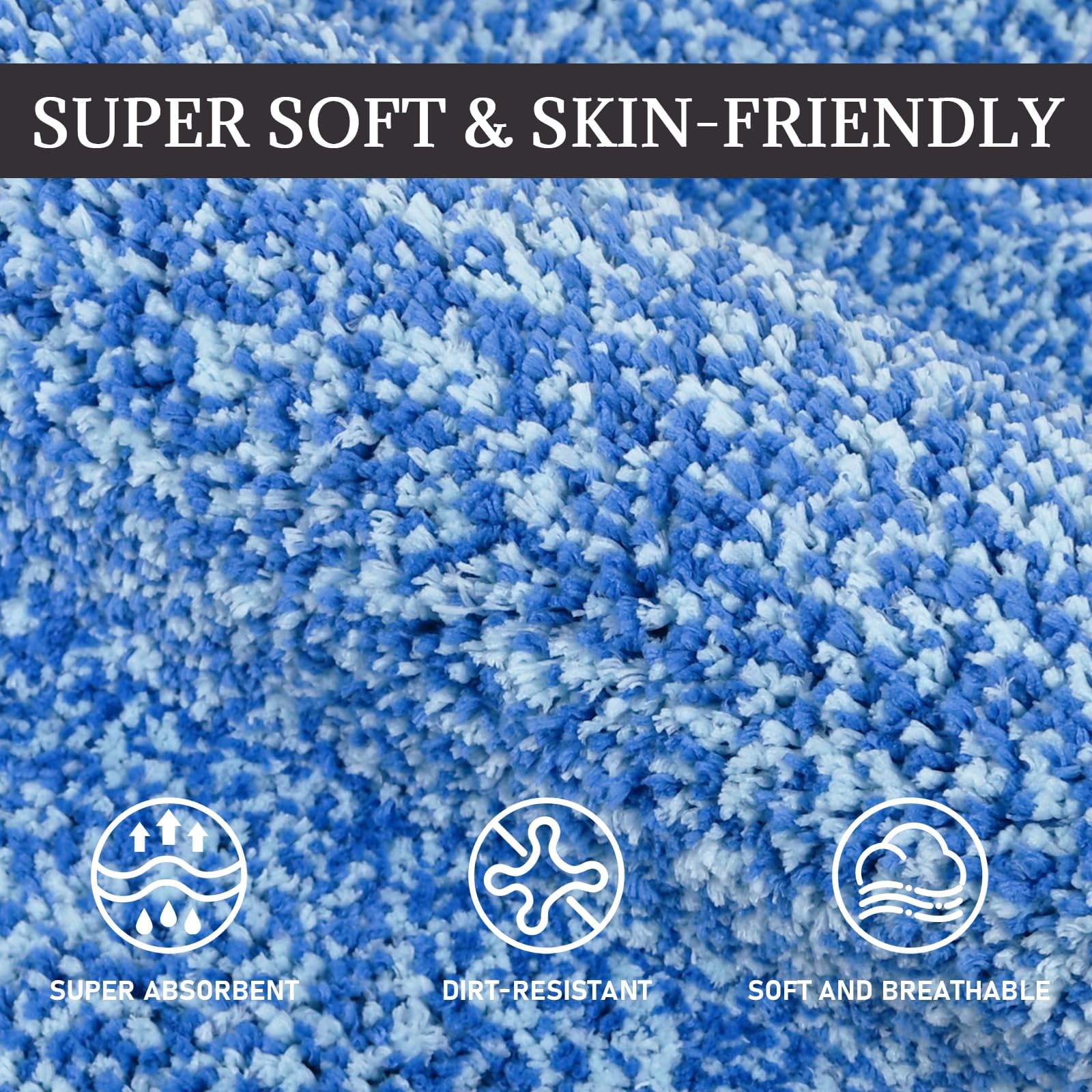 Blue Bathroom Rugs 59.1"x23.6"  Extra Soft Absorbent Thick Shaggy Bath Non Slip Quick Dry Mat Machine Washable For Microfiber Shower Bathtubs