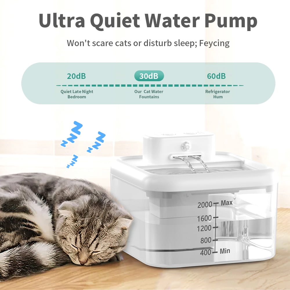 MASBRILL Wireless Cat Water Fountain 60oz/2L Automatic Water Dispenser For Pets Battery Operated Infrared Induction Cat Fountain,Ultra Quiet Pet Drinking Fountain BPA-Free,White
