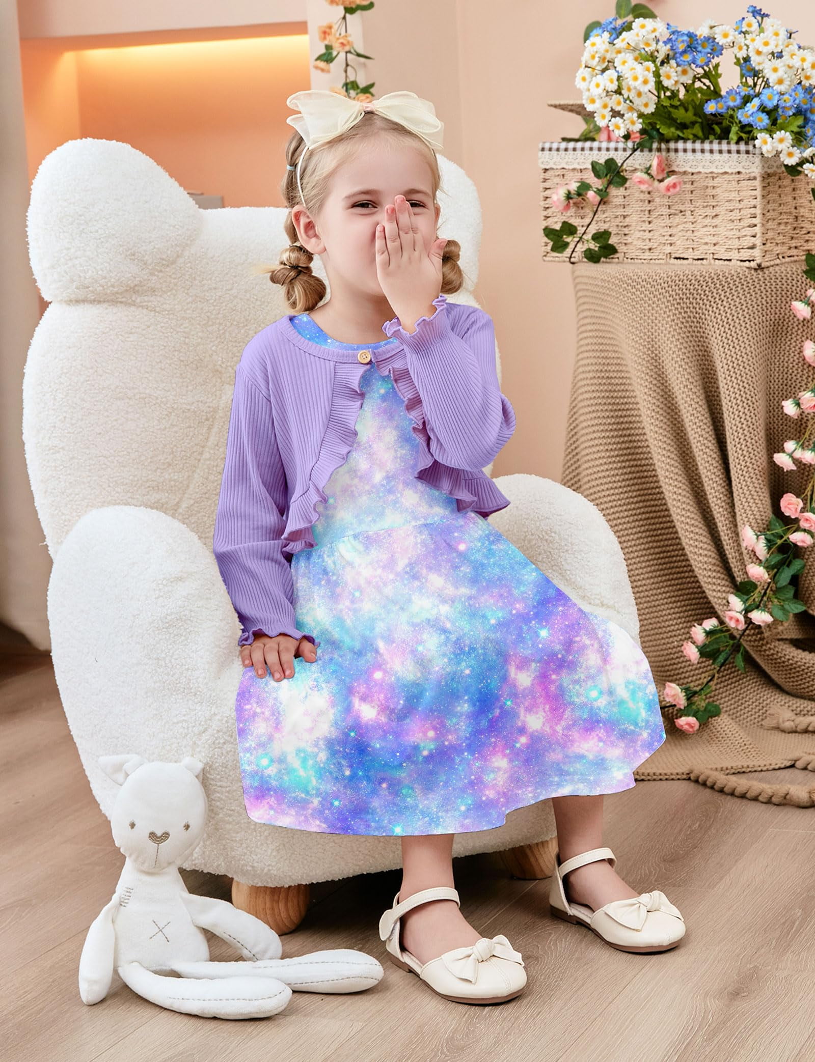 Lollipie Toddler Girl Sleeveless Dresses and Long Sleeve Ruffle Cardigan 2 Piece Fall Outfits for 2-7T