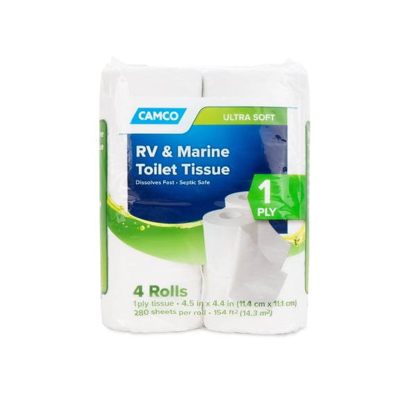 Camco Marine & RV Toilet Paper, 1-Ply, 4 Rolls (280 Sheets Per Roll) (40275)