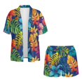 thumbnail image 4 of FKEKYI Tropical Palm Leaf Print Women's 2 Piece Short Set Summer Beach Sets Open Front Shirt Top & Adjustable Shorts Ladies Resort Wear Lounge Sets Vacation Outfits, XL, 4 of 7