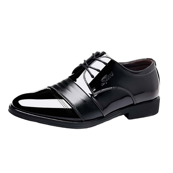 Xfvqtps Mens Dress Shoes British Style Splicing Together Pointy Toe Lace up Fashion Classic Formal Business Casual Comfy Patent Leather Shoes Black