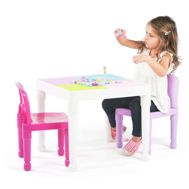 Tot Tutors Kids 2-in-1 Plastic Lego-Compatible Activity Table and 2 Chairs Set