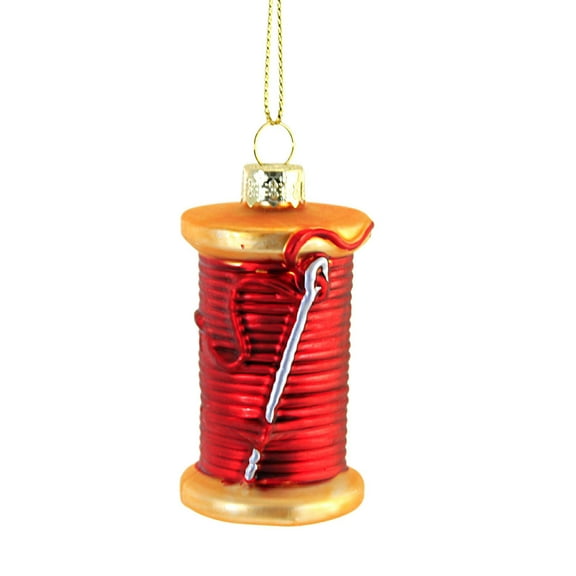 Cody Foster 2.75In Spool Of Thread, Glass, Ornament Christmas Sewing Needle Go8914 Red
