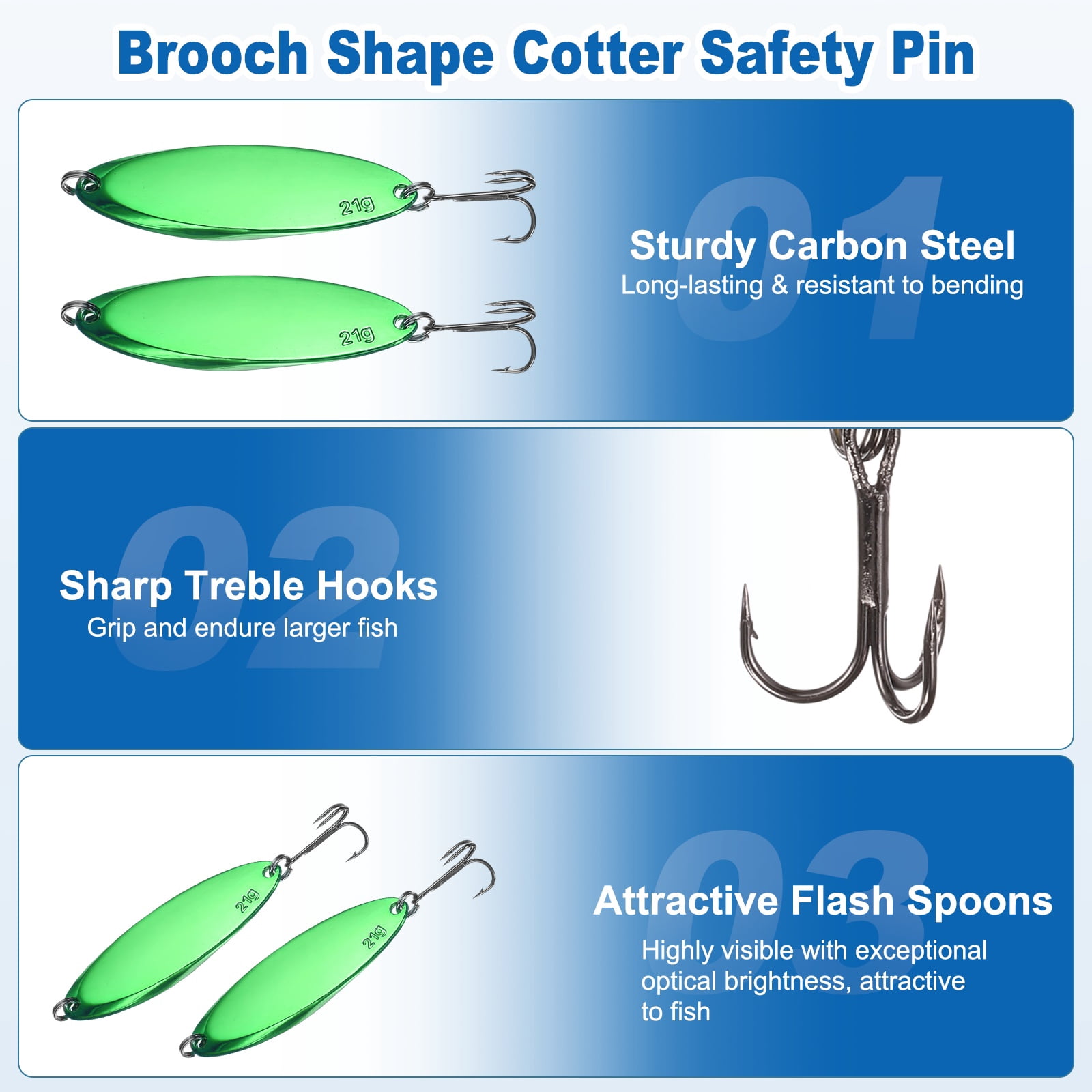 Uxcell Fishing Spoons Lures, Metal Saltwater Treble Trout Lures Jigging Spoon with Treble Hooks Casting Spinner Baits 10 Pcs & 3/4 oz & Green - Fitting for (Freshwater/Salmon/Bass/Trout)