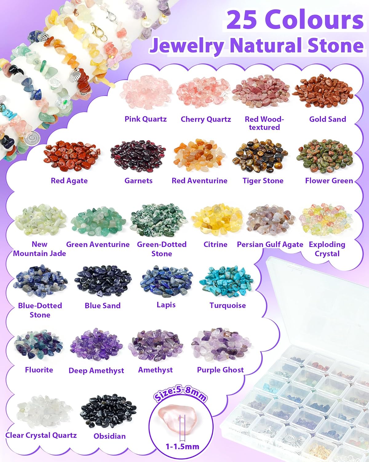 Jewelry Making Kit - 1956 PCS Natural Chip Stone Beads(25 Colors, 4-12mm) with Crystal Beads, Metal Charms, Jump Rings & Earring Hooks for DIY Bracelets, Necklaces, Earrings