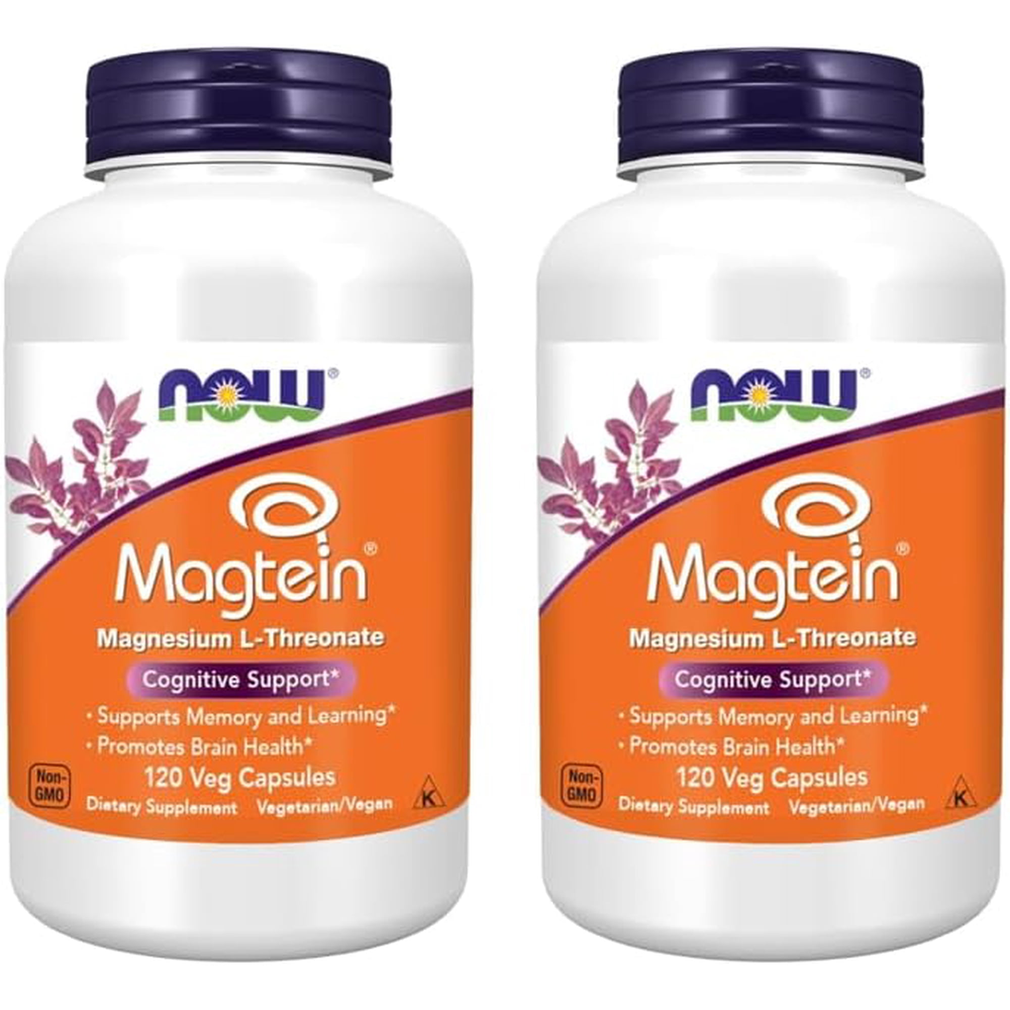 NOW Foods Supplements Magtein, Magnesium L-Threonate, Cognitive Support*, 120 Veg Capsules (Pack of 2)