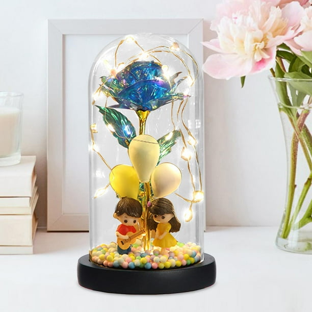 Rosa con cubierta de cristal, lámpara de noche con cúpula de cristal, regalos románticos creativos para el Día de San Valentín para ella para Macarena Rosa de luz nocturna