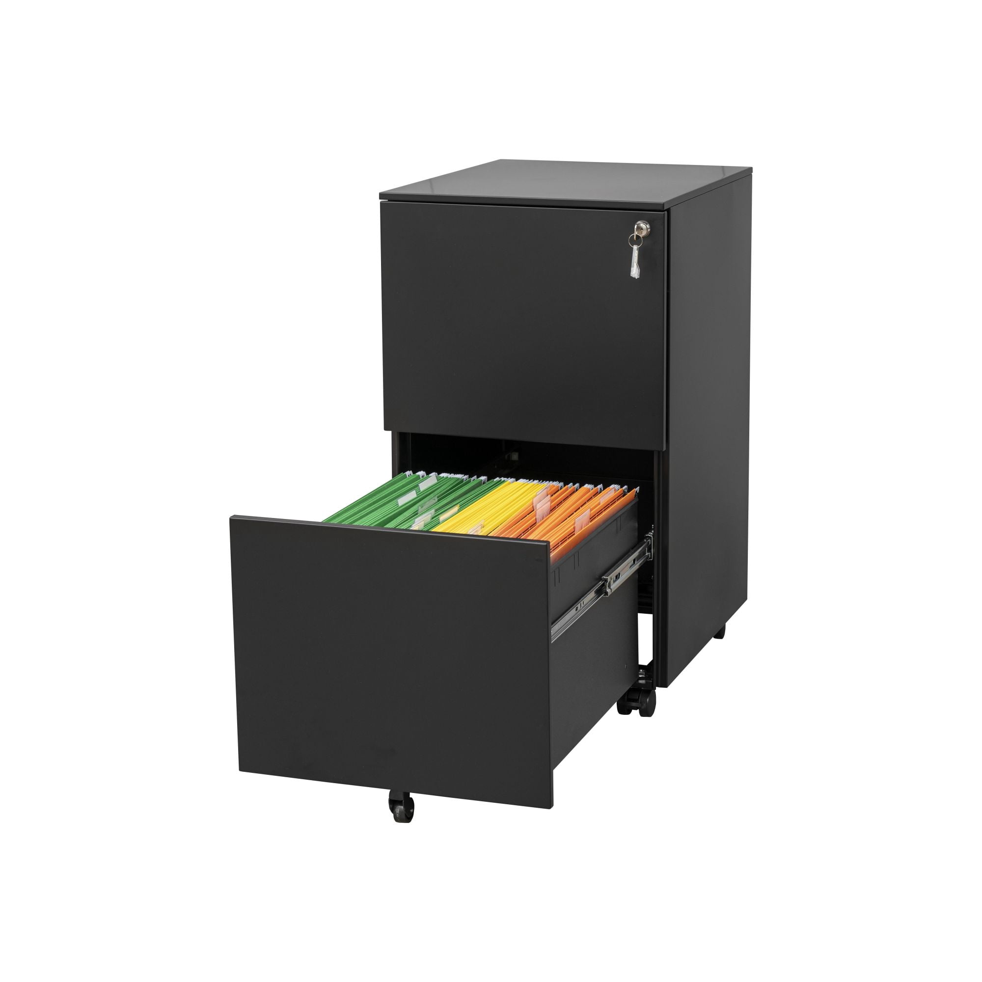 DEALTOPS Modern File Cabinet with 1 Lock and 2 Drawers for Legal/Letter A4 Size, Rolling Steel Storage Cabinet for Home and Office - Black
