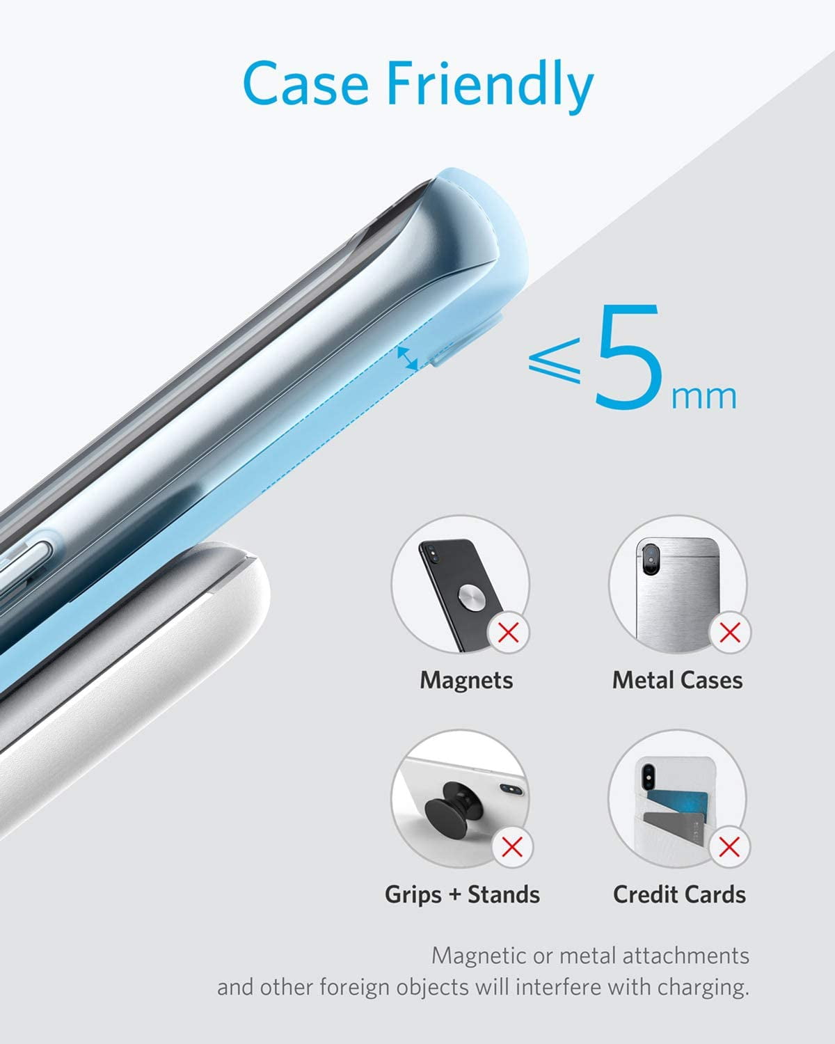 Anker Wireless Charger, PowerWave Stand, Qi-Certified for iPhone 12, 12 Mini, 12 Pro Max， SE, 11, 11 Pro, 11 Pro Max, XR, Xs Max, 10W Fast-Charging Galaxy S20 S10 S9 S8, Note 10 (No AC Adapter)
