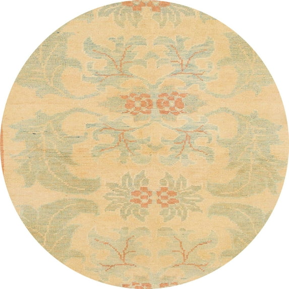 Ahgly Company Machine Washable Indoor Round Abstract Yellow Area Rugs, 8' Round