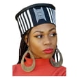 thumbnail image 3 of White and Black African Hand Woven Kente Kufi Hat with Faux Leather, 3 of 4