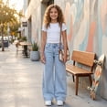 thumbnail image 5 of FEDPOP Girls Wide Leg Baggy Jeans, High Waisted Denim Pants with Pockets, Casual Y2K Loose Trousers for Kids, Blue, 8-14Y, 5 of 7