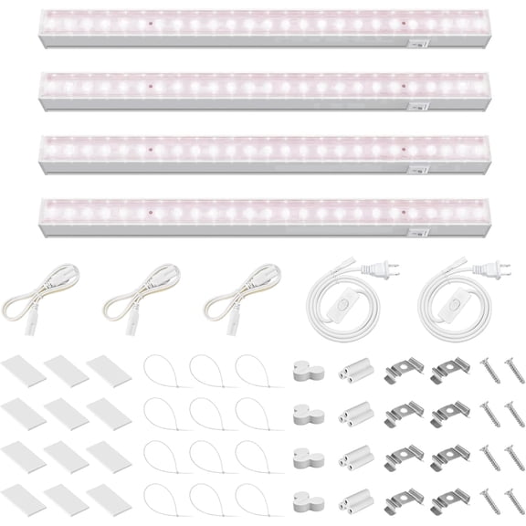 Barrina 4-Pack Grow Light for Indoor Plants Full Spectrum Sunlight 1FT Grow Lamp LED Grow Light Bulbs T5 Grow Light Strip Plug and Play Pinkish White