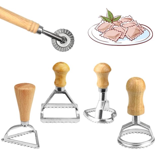 5 cortadores de wonton de acero inoxidable con mango de madera, cortador de wonton de acero inoxidable, molde para galletas, 5 formas para galletas, albóndigas, pasteles Sincero Electrónica