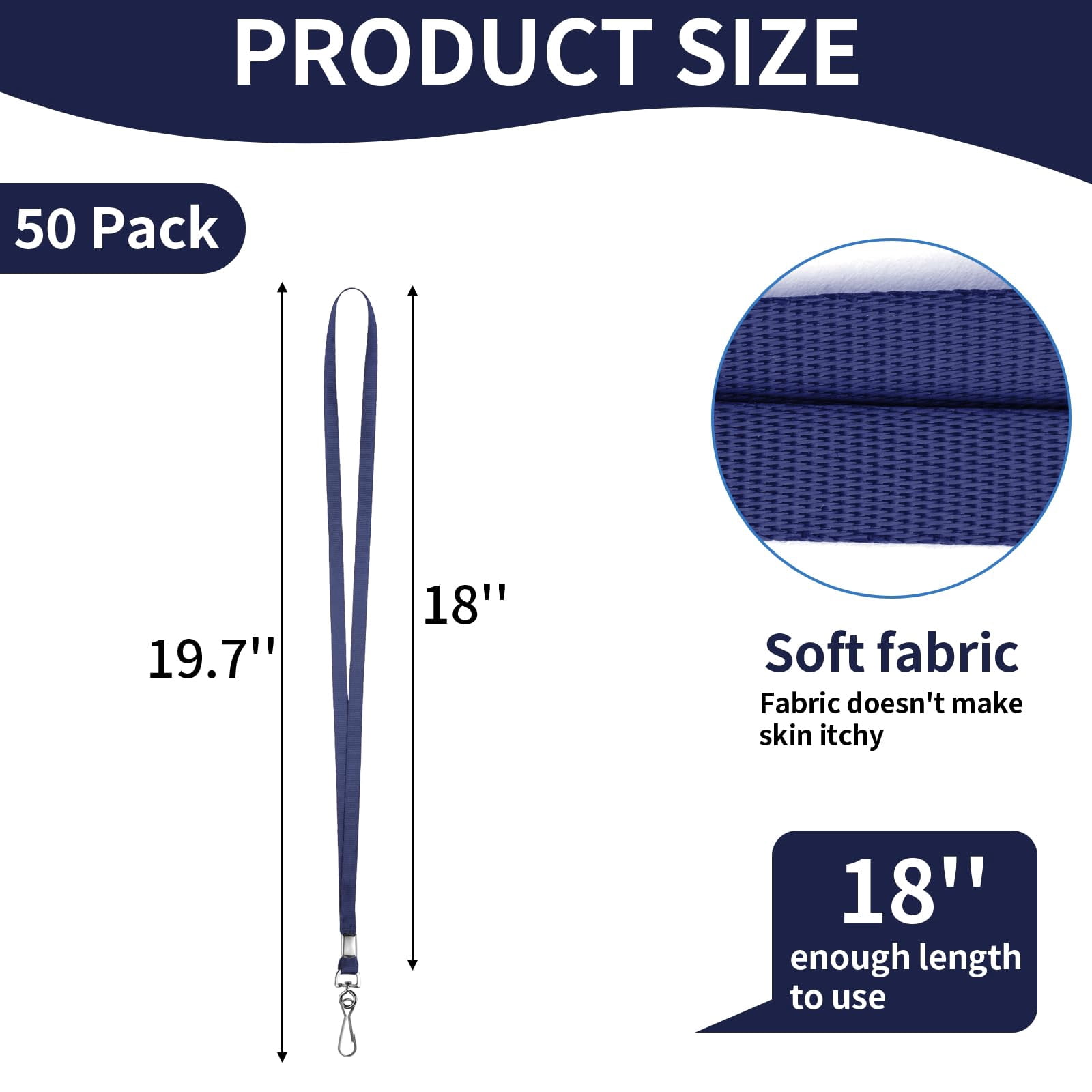 50/100 Pack Lanyards Bulk, Lanyards for Keys, Flat Neck Lanyard with Badge Clip Swivel Hook(Black, Blue, Navy Blue)
