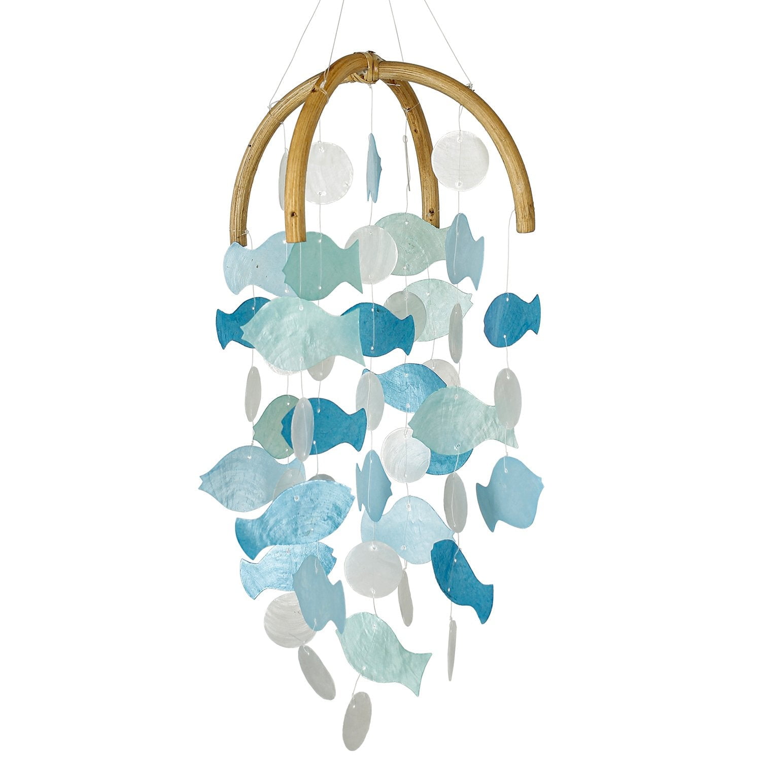 Woodstock Windchimes Fish Capiz Chime Round, Wind Chimes For Outside, Wind Chimes For Garden, Patio, and Outdoor Décor, 20"L