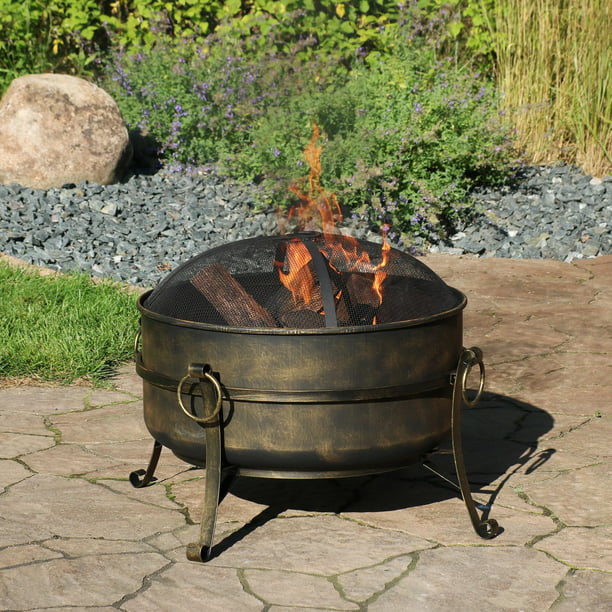 Sunnydaze Cauldron Outdoor Fire Pit, 24 Inch Fire Pit Spark Screen