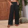 thumbnail image 4 of Women'S High Waist Wide Leg Pants Summer Flowy Beach Casual Pants with Pockets Black L, 4 of 8