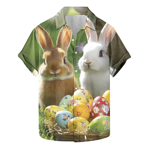 Camisas Casuales de los Hombres Pascua Impresa Manga Corta con Cuello Botón Arriba, Top de Poliéster de Moda para el Aire Libre Y el Ocio