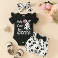 thumbnail image 2 of KPOPLK Baby Girl Summer Clothes I’m New Here Going Home Outfit Ruffle Ribbed Romper Tops Floral Shorts Set + Headband toddler clearance clothes under $5(12-18 Months,Black), 2 of 6