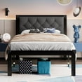 thumbnail image 3 of Feonase Twin Size Metal Platform Bed Frame with Linen Upholstered Headboard, 12" Under-Bed Space, Steel Slats Suppor, Black, 3 of 7